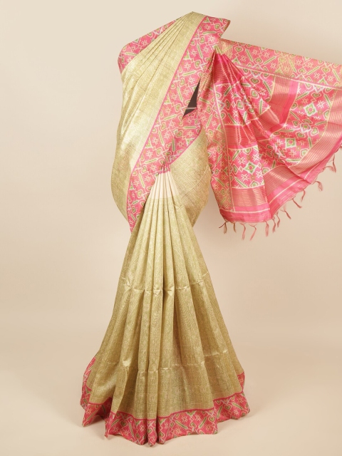 

Pothys Green & Pink Ethnic Motifs Jute Silk Saree