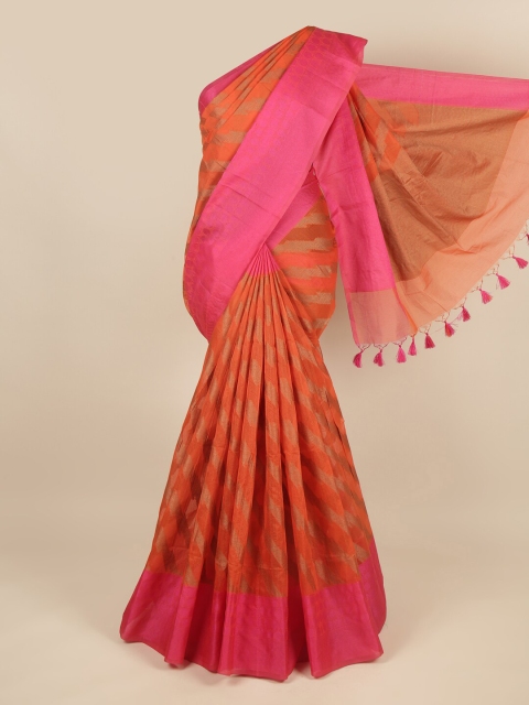 

Pothys Orange & Pink Striped Saree