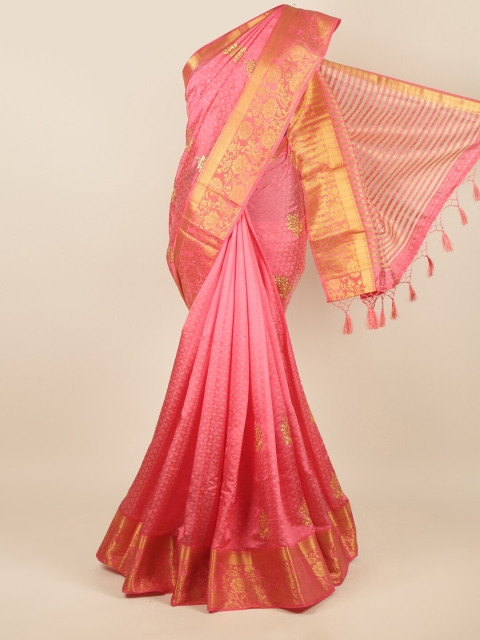 

Pothys Pink & Gold-Toned Ethnic Motifs Zari Art Silk Saree