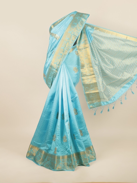 

Pothys Blue & Gold-Toned Ethnic Motifs Art Silk Saree