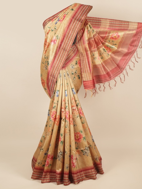 

Pothys Cream-Coloured & Red Floral Jute Silk Saree