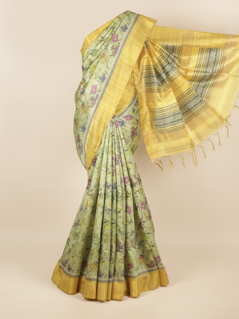 

Pothys Green & Yellow Floral Jute Silk Saree