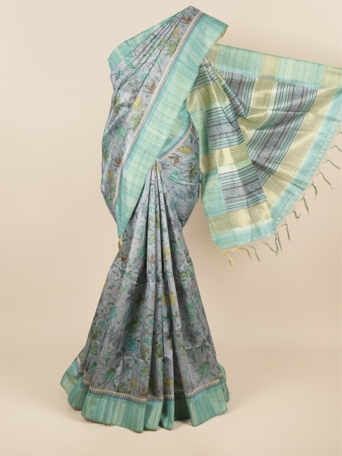 

Pothys Grey & Blue Floral Jute Silk Saree