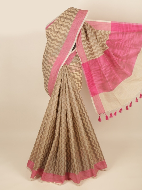 

Pothys Beige & Brown Geometric Printed Saree