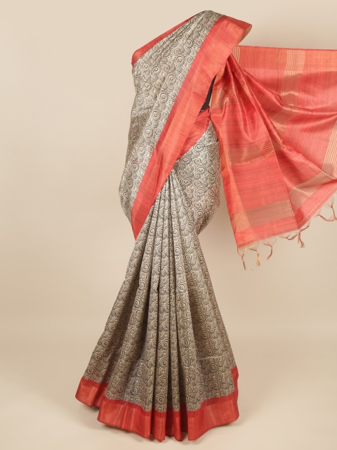 

Pothys Cream-Coloured & Black Zari Jute Silk Saree