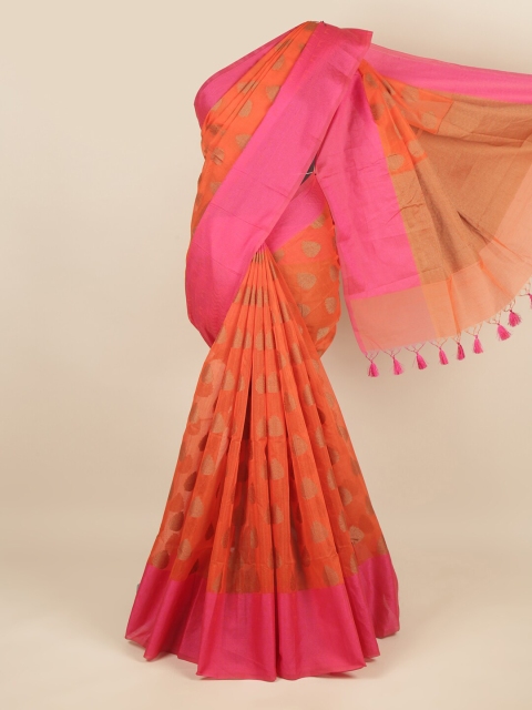 

Pothys Orange & Pink Ethnic Motifs Zari Saree