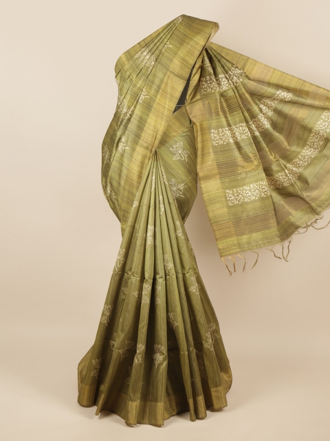 

Pothys Green & White Floral Printed Zari Jute Silk Saree