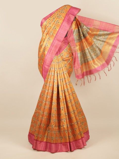 

Pothys Orange & Gold-Toned Floral Zari Jute Silk Saree