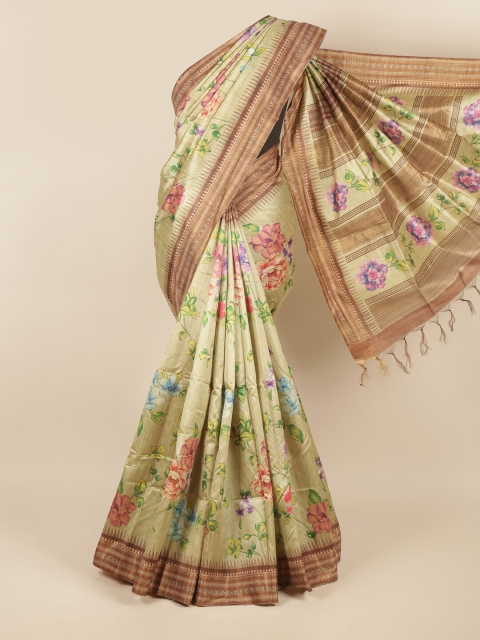 

Pothys Green & Pink Floral Printed Jute Silk Saree