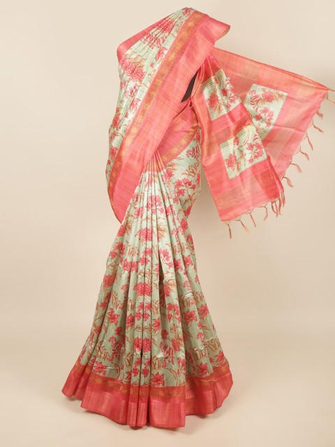 

Pothys Green & Red Floral Zari Jute Silk Saree