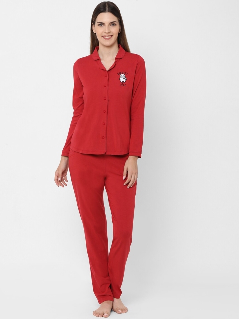 

Sweet Dreams Women Red Solid Night Suit