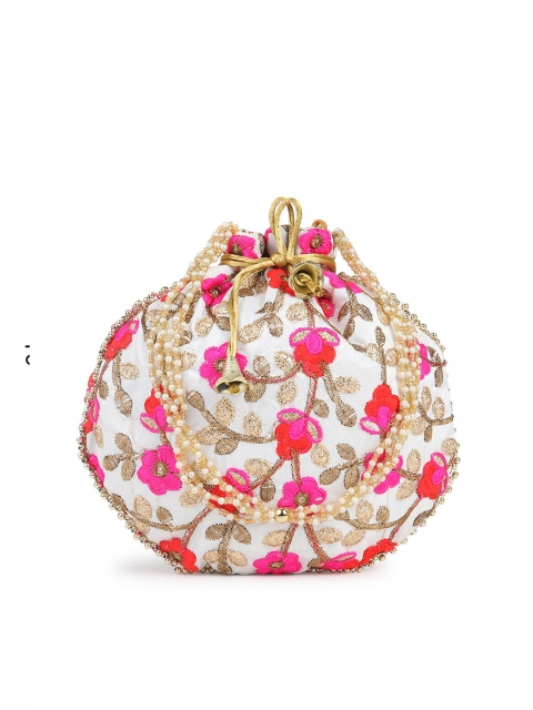 

gaura pakhi White & Grey Embroidered Potli Clutch