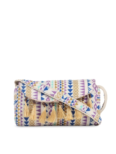 

gaura pakhi Off White Geometric Textured Swagger Sling Bag
