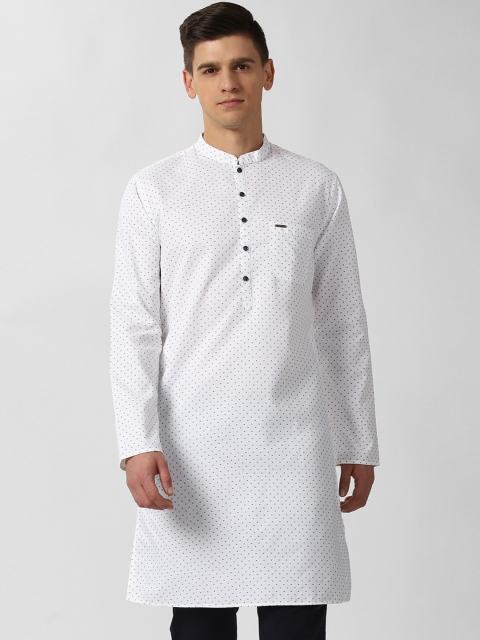 

Peter England Men White & Navy Blue Printed Pure Cotton Kurta