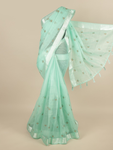 

Pothys Green & Gold-Toned Floral Zari Saree