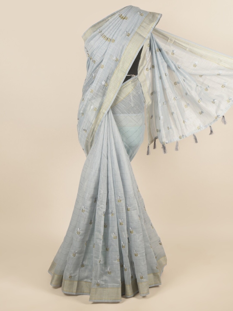 

Pothys Grey & Gold-Toned Floral Embroidered Zari Saree