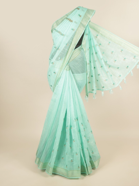 

Pothys Green & Gold-Toned Floral Embroidered Saree