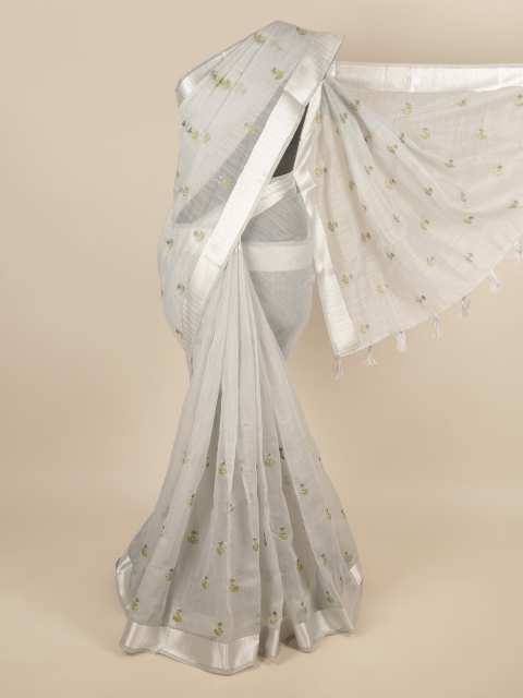 

Pothys Grey Embroidered Cotton Blend Saree