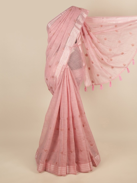 

Pothys Pink & Gold-Toned Floral Embroidered Saree