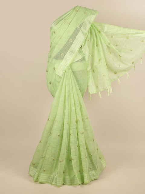 

Pothys Green & Gold-Coloured Ethnic Motifs Embroidered Saree
