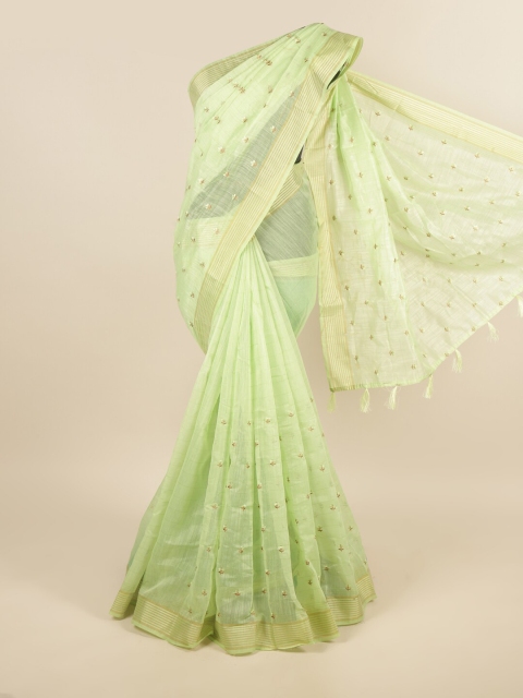 

Pothys Green & Gold-Toned Floral Embroidered Saree