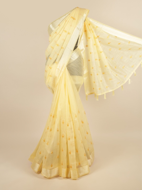 

Pothys Yellow & Silver-Toned Ethnic Motifs Embroidered Saree