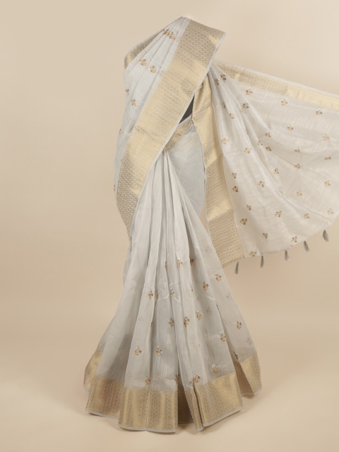 

Pothys Grey & Gold-Toned Floral Embroidered Saree