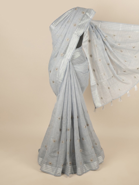 

Pothys Grey & Silver-Toned Floral Embroidered Saree