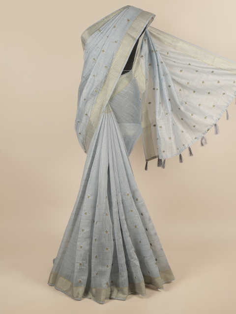 

Pothys Grey & Gold-Toned Floral Embroidered Saree
