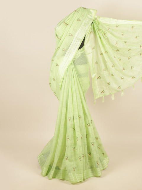 

Pothys Green & Gold-Coloured Ethnic Motifs Embroidered Saree