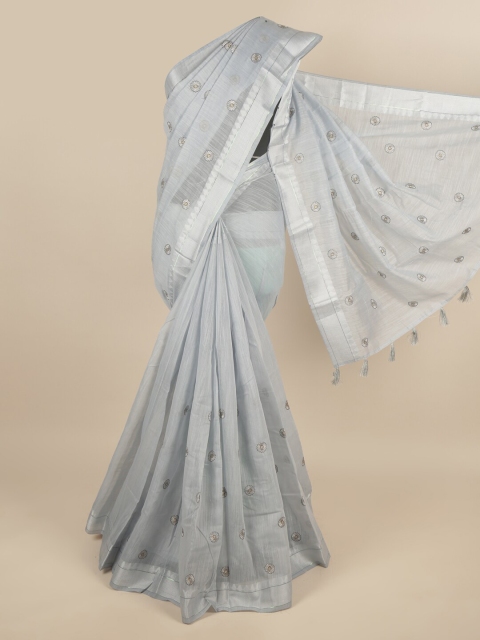 

Pothys Grey & Silver-Toned Floral Embroidered Saree