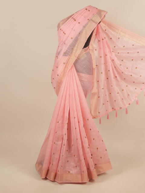 

Pothys Pink & Gold-Toned Floral Embroidered Saree