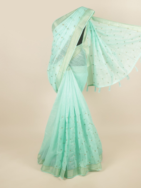 

Pothys Green & Gold-Toned Floral Embroidered Saree