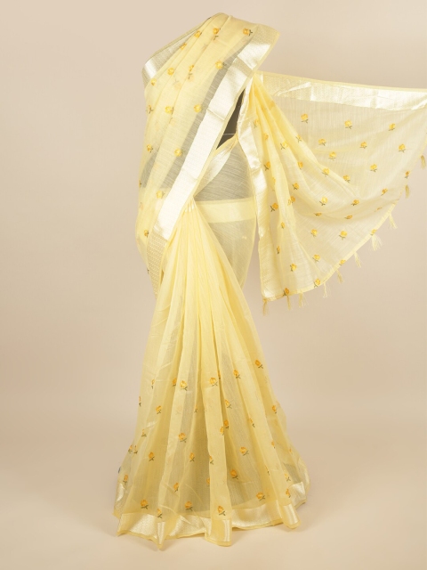 

Pothys Yellow & Silver-Coloured Ethnic Motifs Embroidered Saree