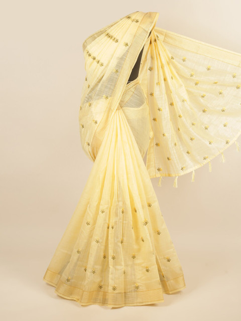 

Pothys Yellow & Green Floral Embroidered Saree