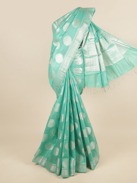 

Pothys Sea Green & Silver-Toned Ethnic Motifs Zari Saree