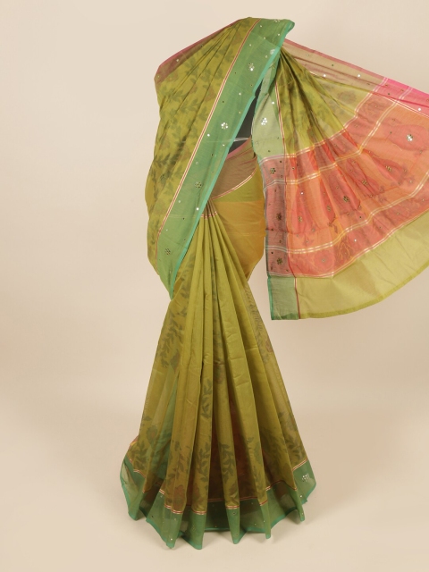 

Pothys Green & Red Ethnic Motifs Mirror Work Saree