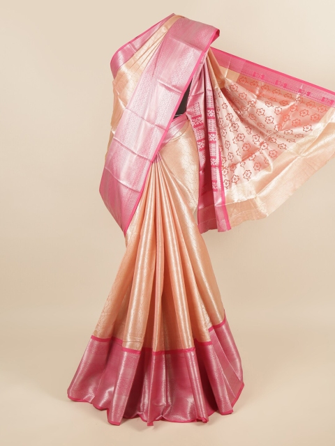 

Pothys Peach-Coloured & Silver-Toned Woven Design Zari Tissue Saree
