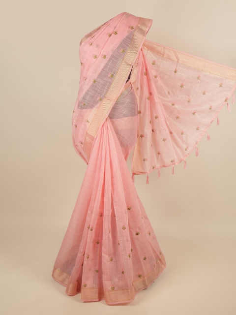 

Pothys Pink & Gold-Toned Floral Embroidered Saree