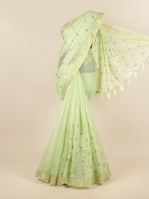 

Pothys Green & Gold-Cooured Ethnic Motifs Embroidered Saree