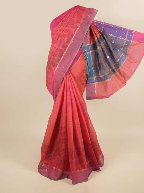 

Pothys Pink & Blue Paisley Mirror Work Saree