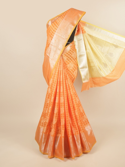 

Pothys Orange & Silver-Toned Ethnic Motifs Zari Saree