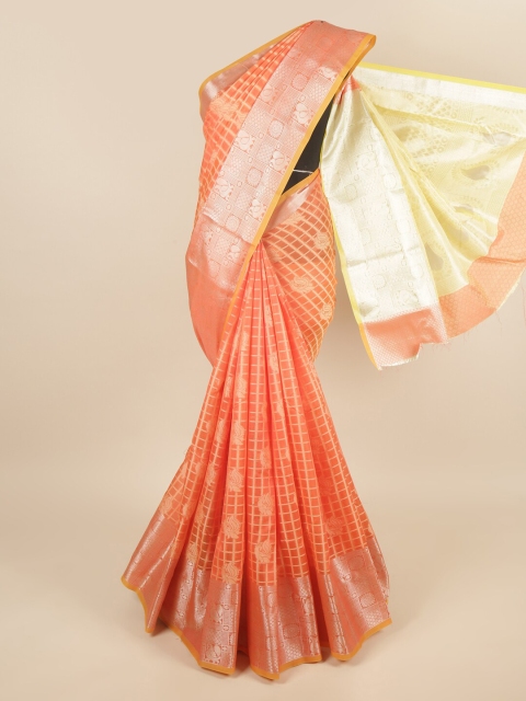 

Pothys Orange & Silver-Toned Ethnic Motifs Zari Saree