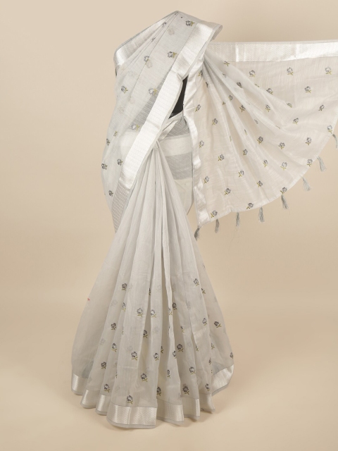 

Pothys Grey & Silver-Toned Floral Embroidered Zari Saree