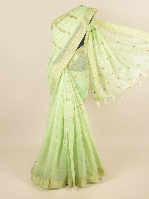 

Pothys Green & Gold-Toned Floral Embroidered Saree