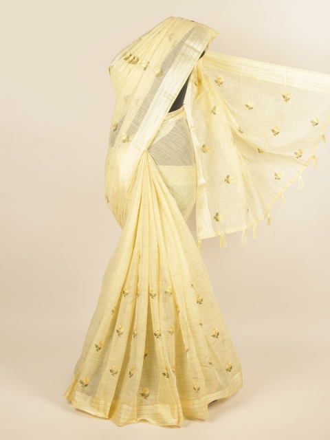 

Pothys Yellow Floral Embroidered Cotton Blend Saree