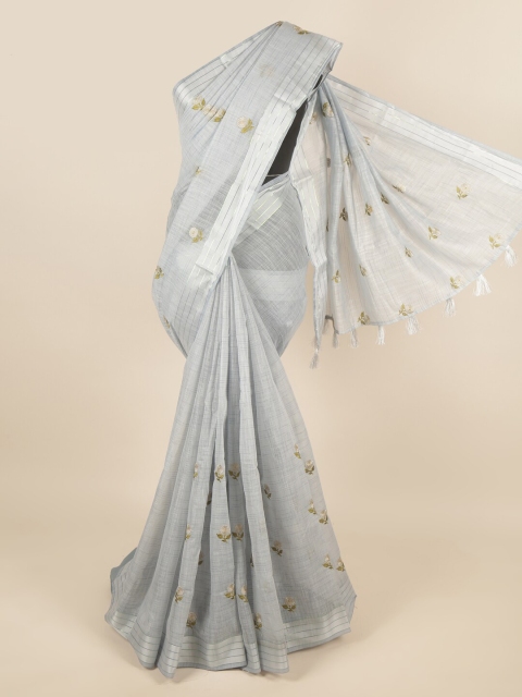 

Pothys Grey & Silver-Toned Floral Embroidered Saree