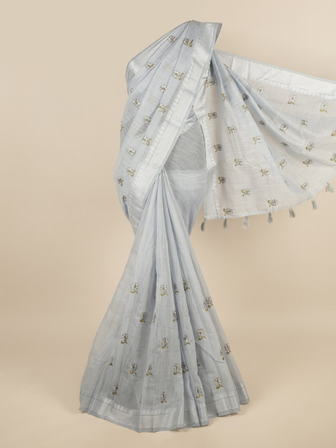 

Pothys Grey & Brown Floral Embroidered Saree