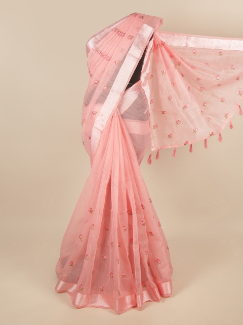 

Pothys Pink Floral Embroidered Cotton Blend Saree