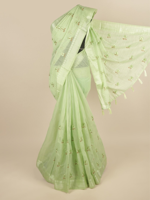 

Pothys Green & Brown Floral Embroidered Saree